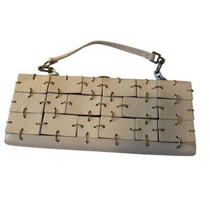 Vintage Trina Turk Creme Block Clutch/Wristlet w/ Matte Gold Tone Hardware.